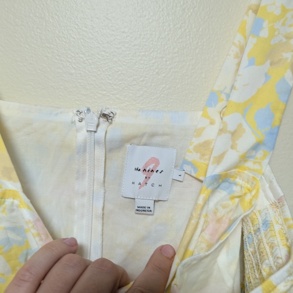The Nines by HATCH Yellow Floral Midi Dress Size L - Picture 5 of 7